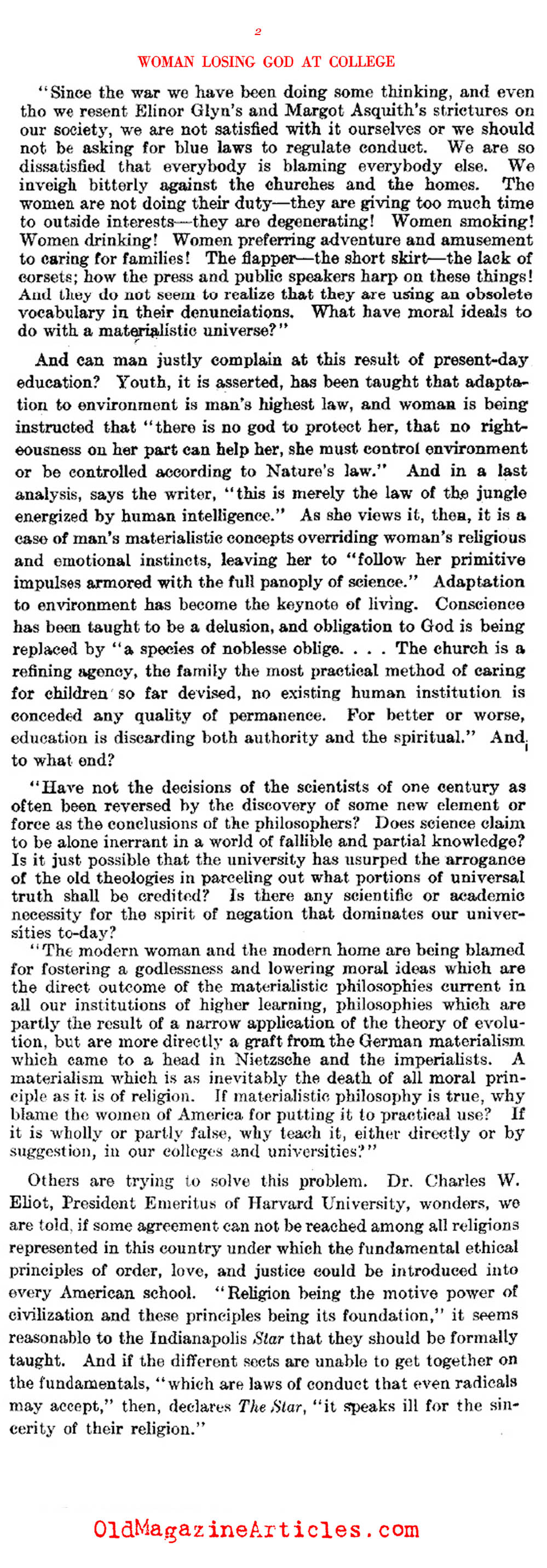 Decline of Religiosity Among College Women <BR>(Literary Digest, 1922)